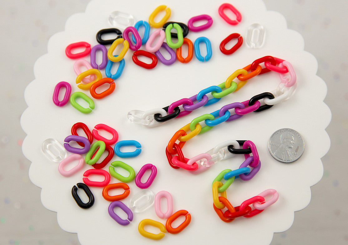 15mm Bright Colorful Plastic or Acrylic Chain Links - Mixed Colors - 200 pc set