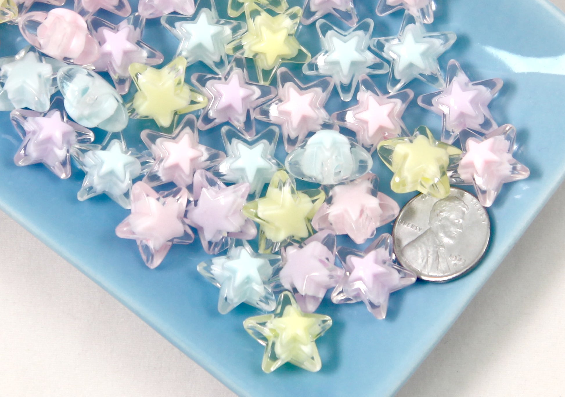 Pastel Star Beads - 15mm Super Cute Pastel Inner Bead Star Resin or Acrylic  Beads - 50 pc set