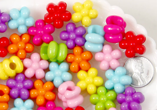 Flower Beads - 16mm Chunky Opaque Flower Large Hole Beads Plastic Acrylic or Resin Beads – 40 pc set