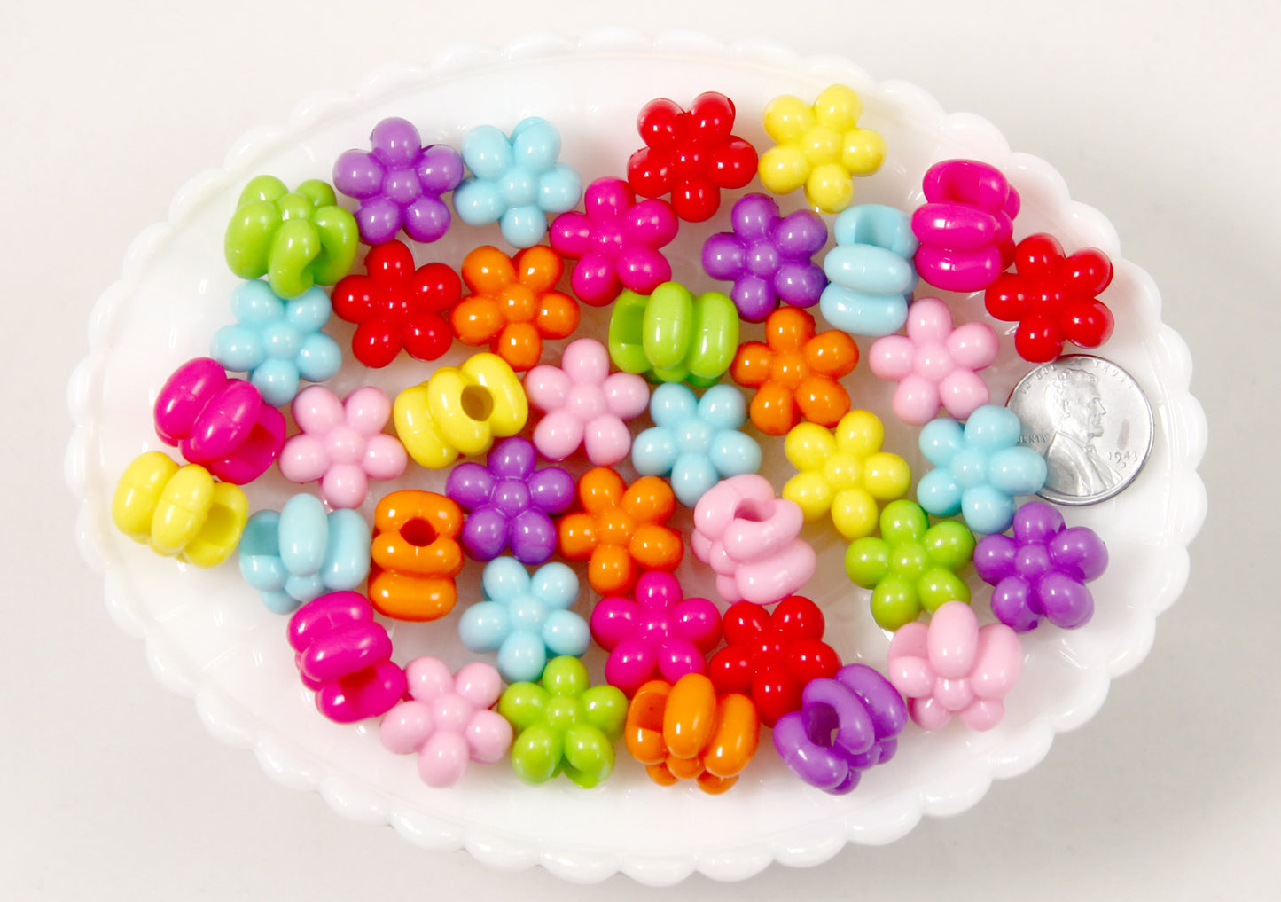 Flower Beads - 16mm Chunky Opaque Flower Large Hole Beads Plastic Acrylic or Resin Beads – 40 pc set