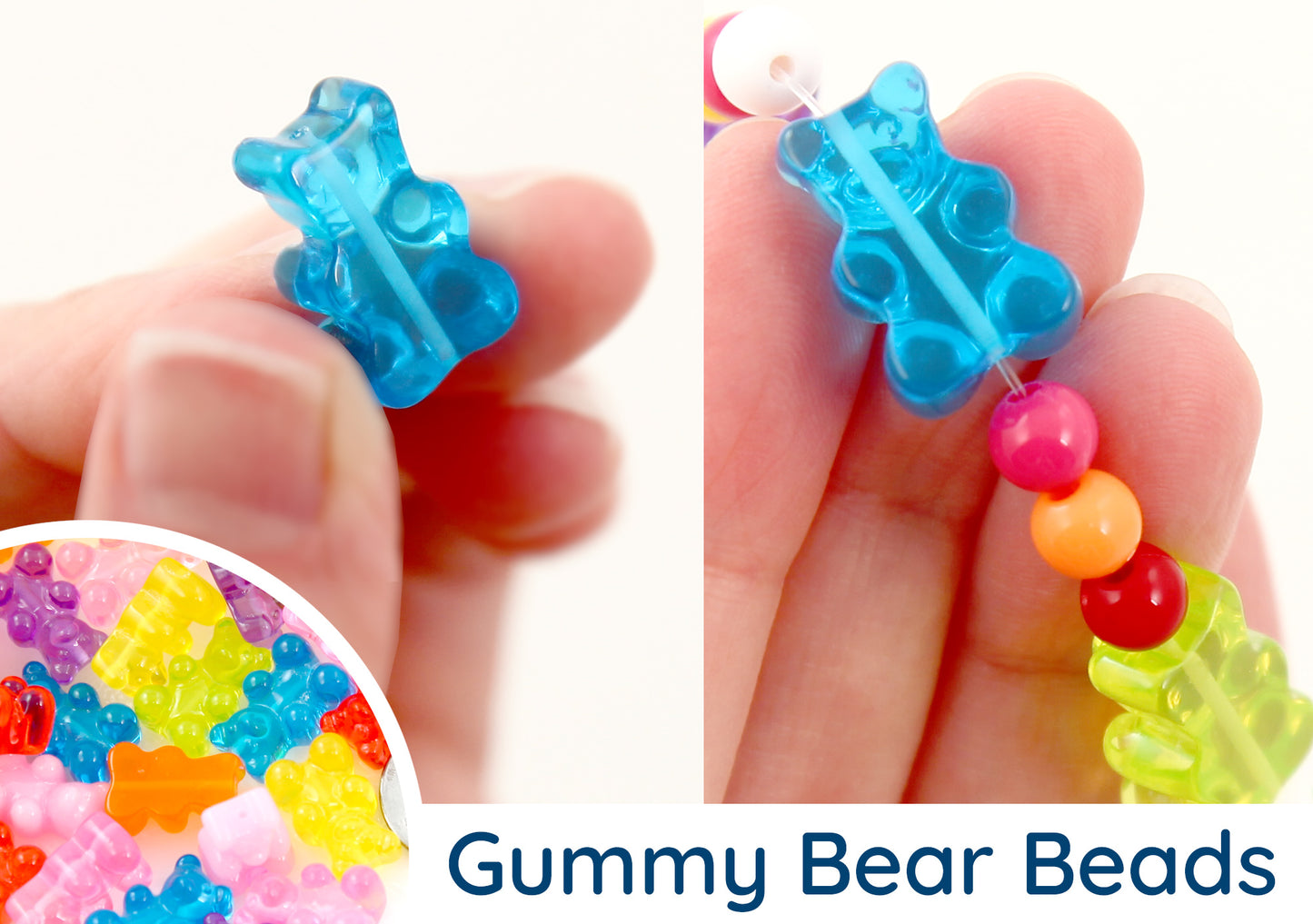 Gummy Bear Beads - 17mm Fake Gummy Bears with Hole for Stringing - Fake Candy Resin Beads - 16 pc set