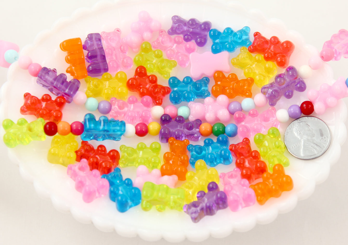 Gummy Bear Beads - 17mm Fake Gummy Bears with Hole for Stringing - Fake Candy Resin Beads - 16 pc set