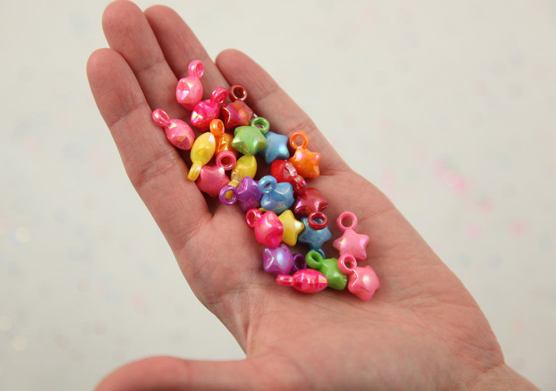 17mm Little AB Iridescent Puffy 3D Star Plastic or Acrylic Charms or Pendants - 80 pc set