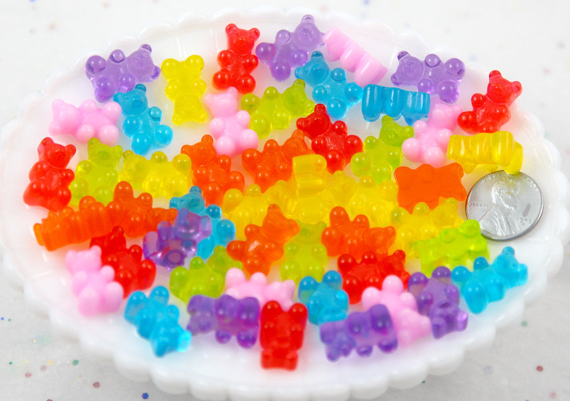 Fake Gummy Bears - 17mm Little Bright Color Fake Gummy Bears Resin Flatback Cabochons - 16 pc set