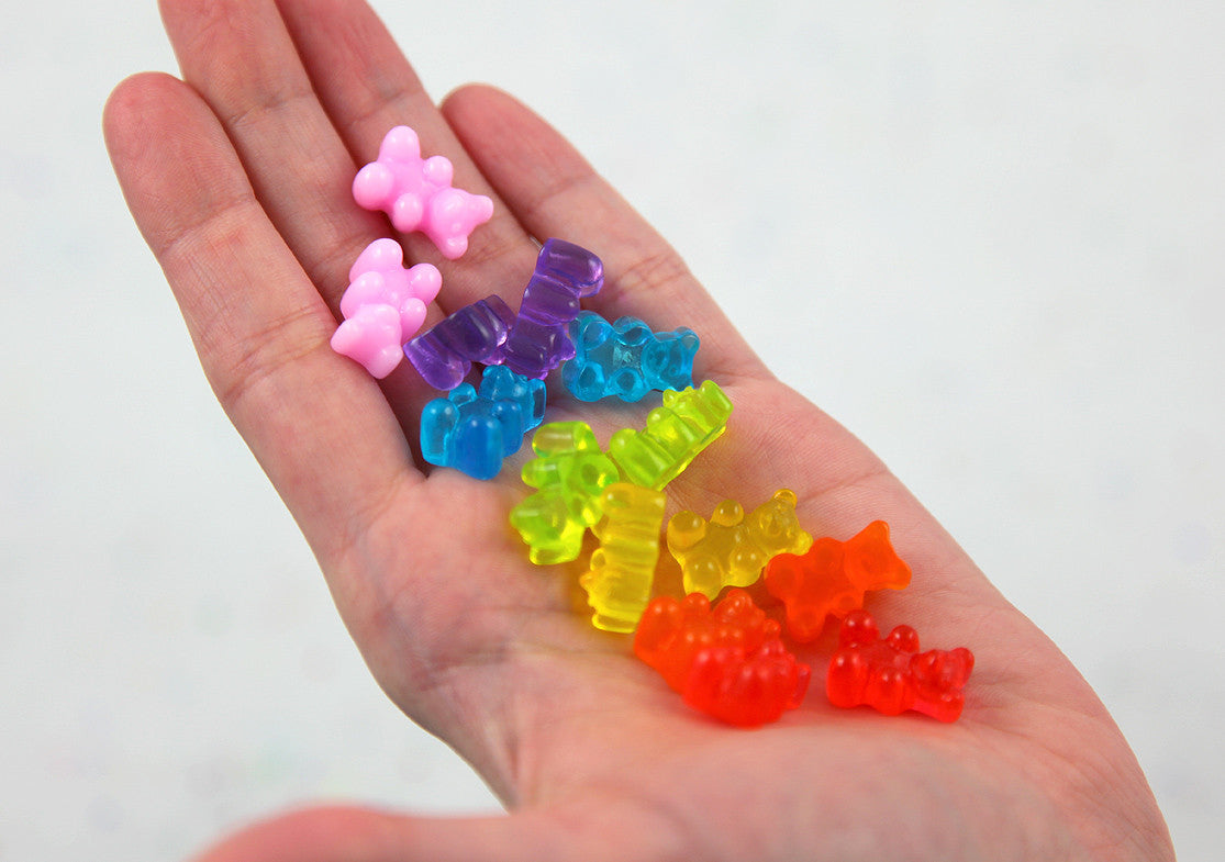 Fake Gummy Bears - 17mm Little Bright Color Fake Gummy Bears Resin Flatback Cabochons - 16 pc set
