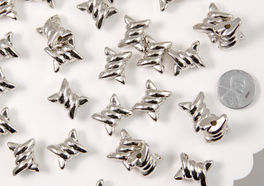 Barbed Wire Beads - 30 pc set - 17mm Barb Wire Bead - Electroplated Silver - Easily Connect to make a Necklace