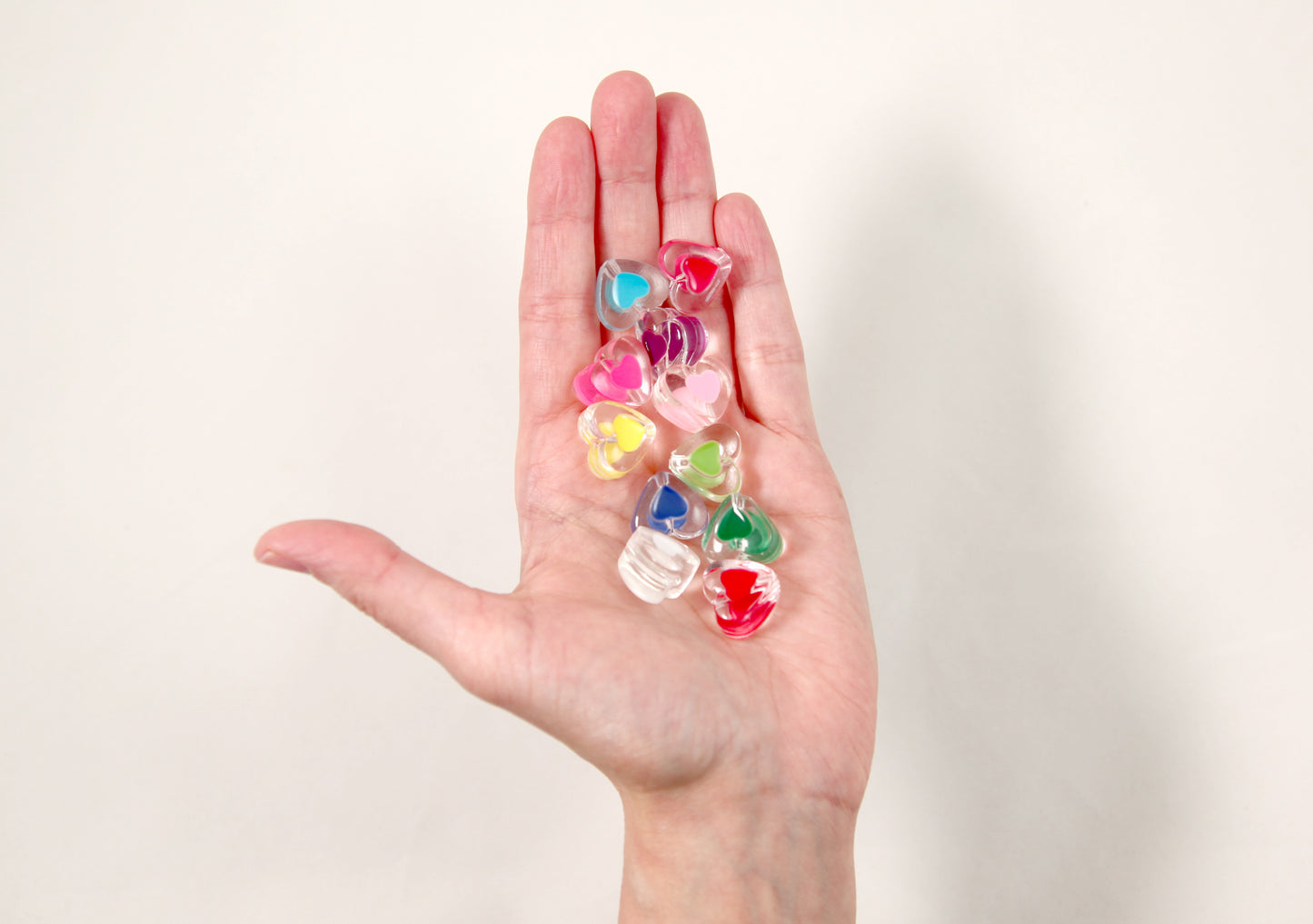 17mm Transparent Lovely Double Inner Heart Resin or Acrylic Beads - 20 pc set