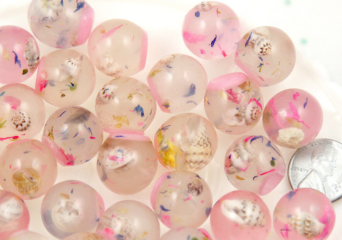 17mm Pink Fantasy World Sea Shell Mini Globe Flatback Resin Cabochons - 8 pc set