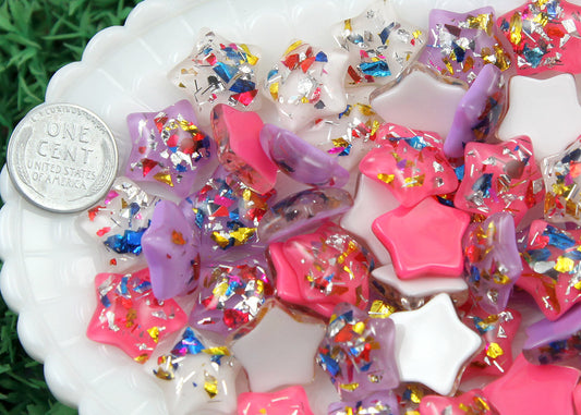 17mm Party Fun Confetti Stars Resin Cabochons - 9 pc set