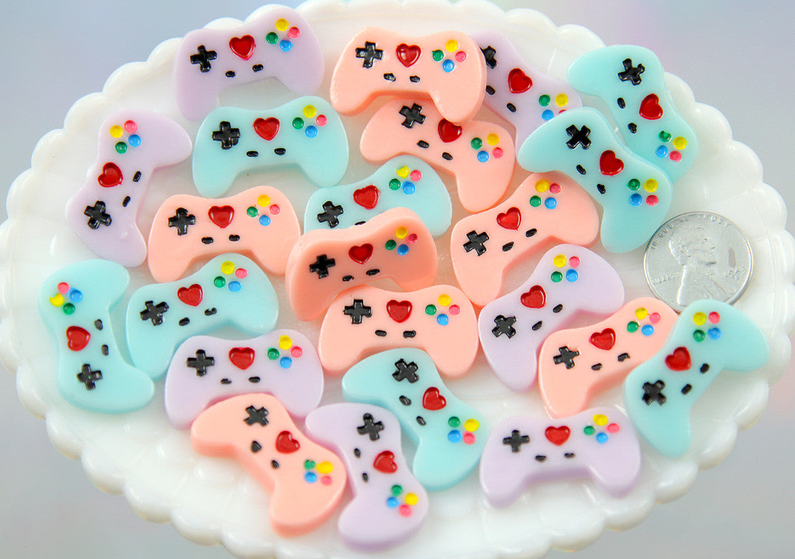 17mm Pastel Video Game Controller Resin Cabochon - Kawaii Gamer Plastic or Acrylic Flat Back - 6 pc set