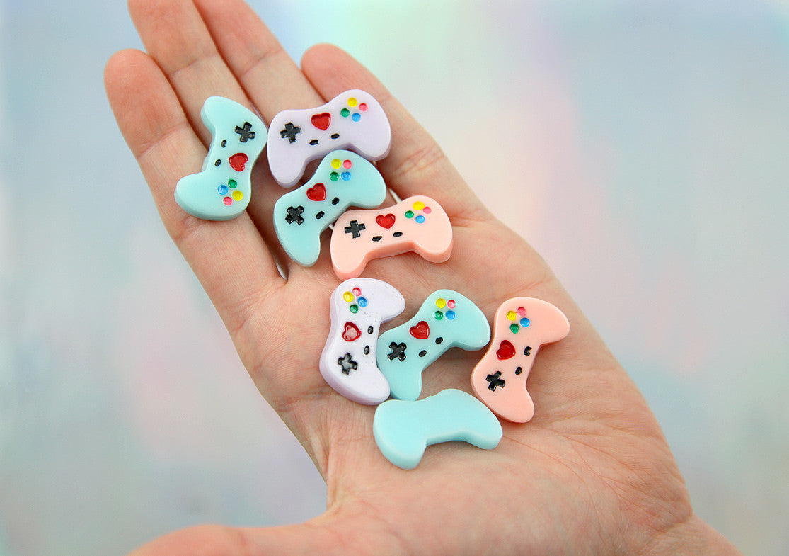 17mm Pastel Video Game Controller Resin Cabochon - Kawaii Gamer Plastic or Acrylic Flat Back - 6 pc set