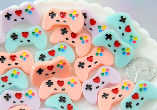 17mm Pastel Video Game Controller Resin Cabochon - Kawaii Gamer Plastic or Acrylic Flat Back - 6 pc set