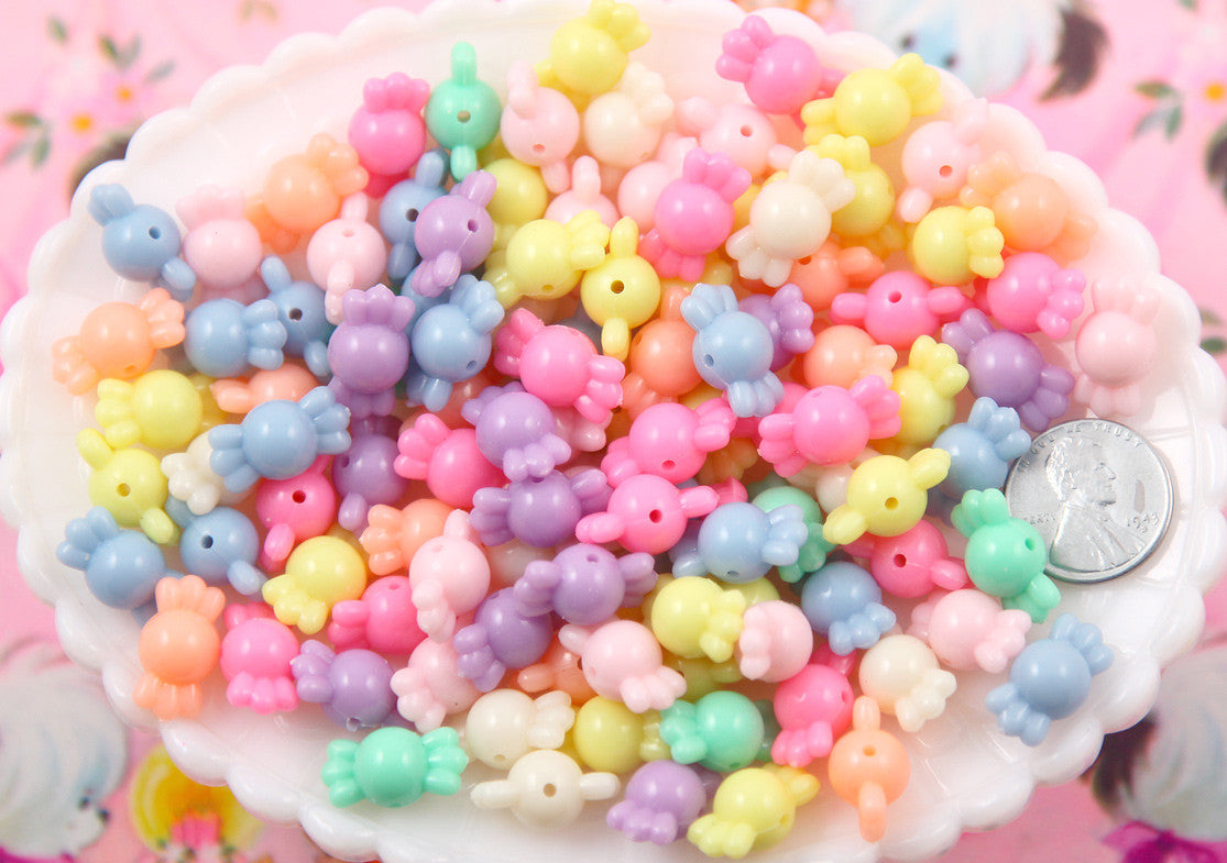 Candy Beads - 9mm Small Candy Shape Beautiful Bright Pastel Acrylic or Resin Beads - 100 pc set