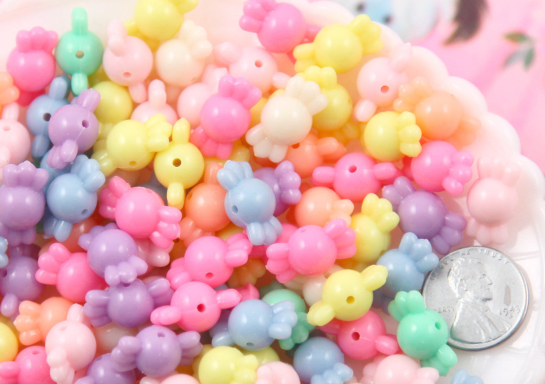 Candy Beads - 9mm Small Candy Shape Beautiful Bright Pastel Acrylic or Resin Beads - 100 pc set