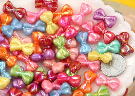 18mm AB Small Cute Bow or Ribbon Shape Iridescent Plastic Acrylic or Resin Beads - 100 pc set