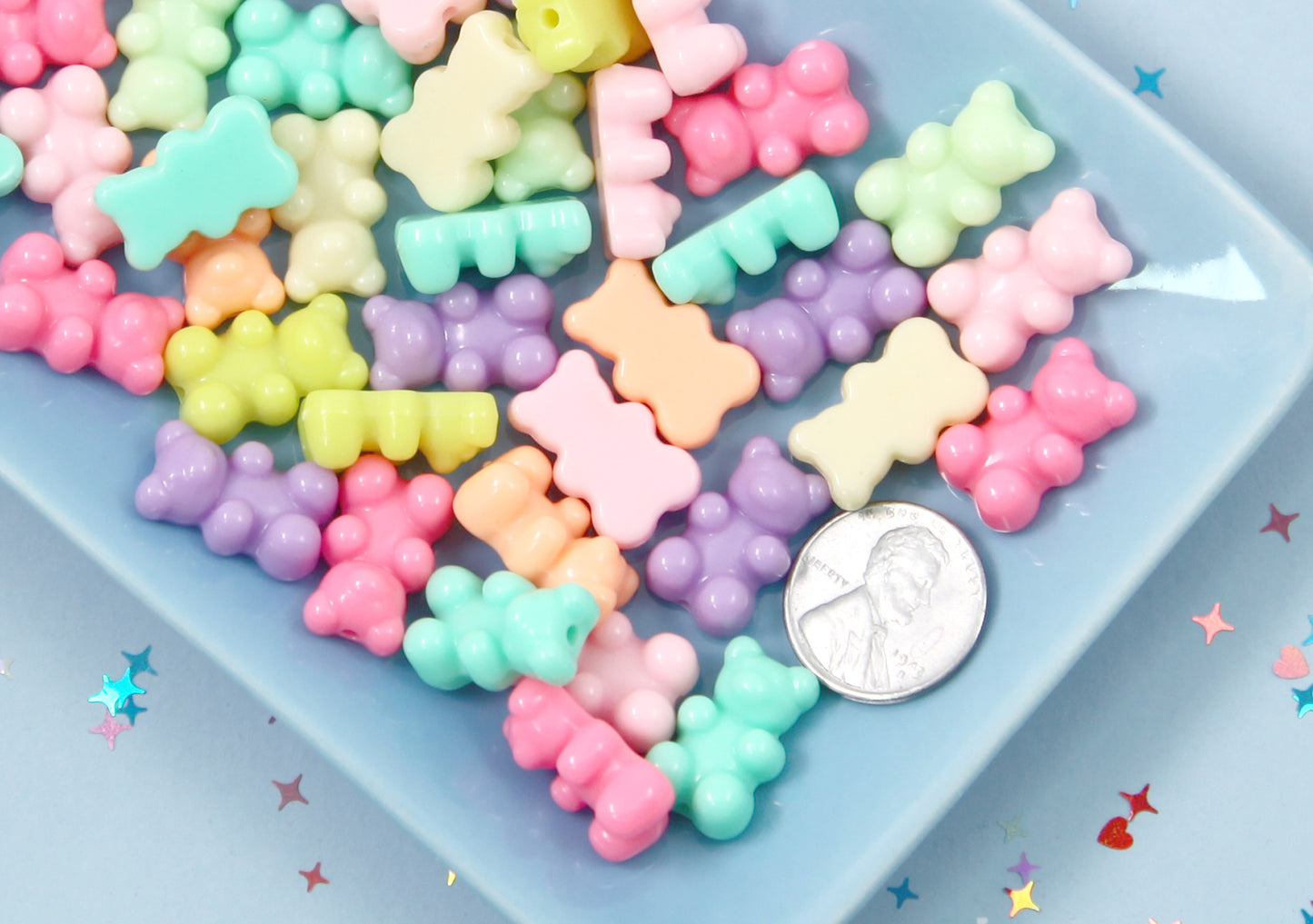 Pastel Gummy Bear Beads - 18mm Pastel Opaque Fake Gummy Bears with Hole for Stringing - Fake Candy Resin Beads - 30 pc set