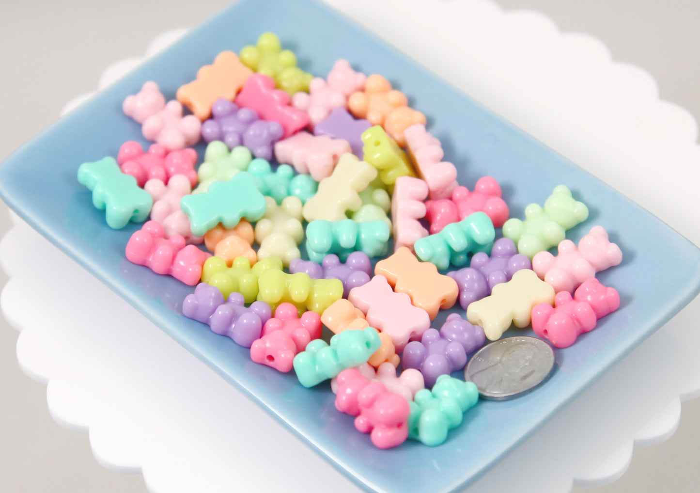 Pastel Gummy Bear Beads - 18mm Pastel Opaque Fake Gummy Bears with Hole for Stringing - Fake Candy Resin Beads - 30 pc set