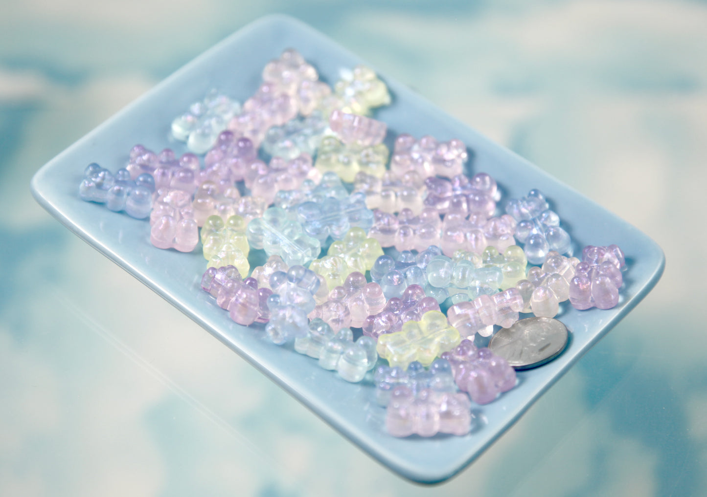 Pastel Gummy Bear Beads - 18mm Pastel Shimmer Fake Gummy Bears with Hole for Stringing - Fake Candy Resin Beads - 24 pc set