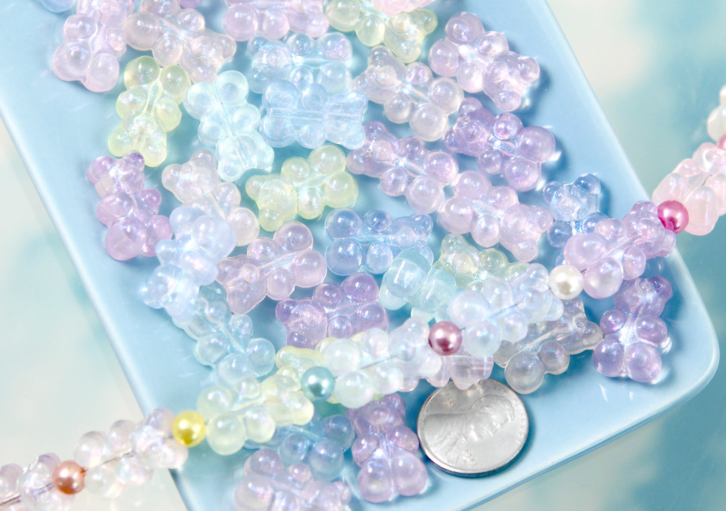 Pastel Gummy Bear Beads - 18mm Pastel Shimmer Fake Gummy Bears with Hole for Stringing - Fake Candy Resin Beads - 24 pc set