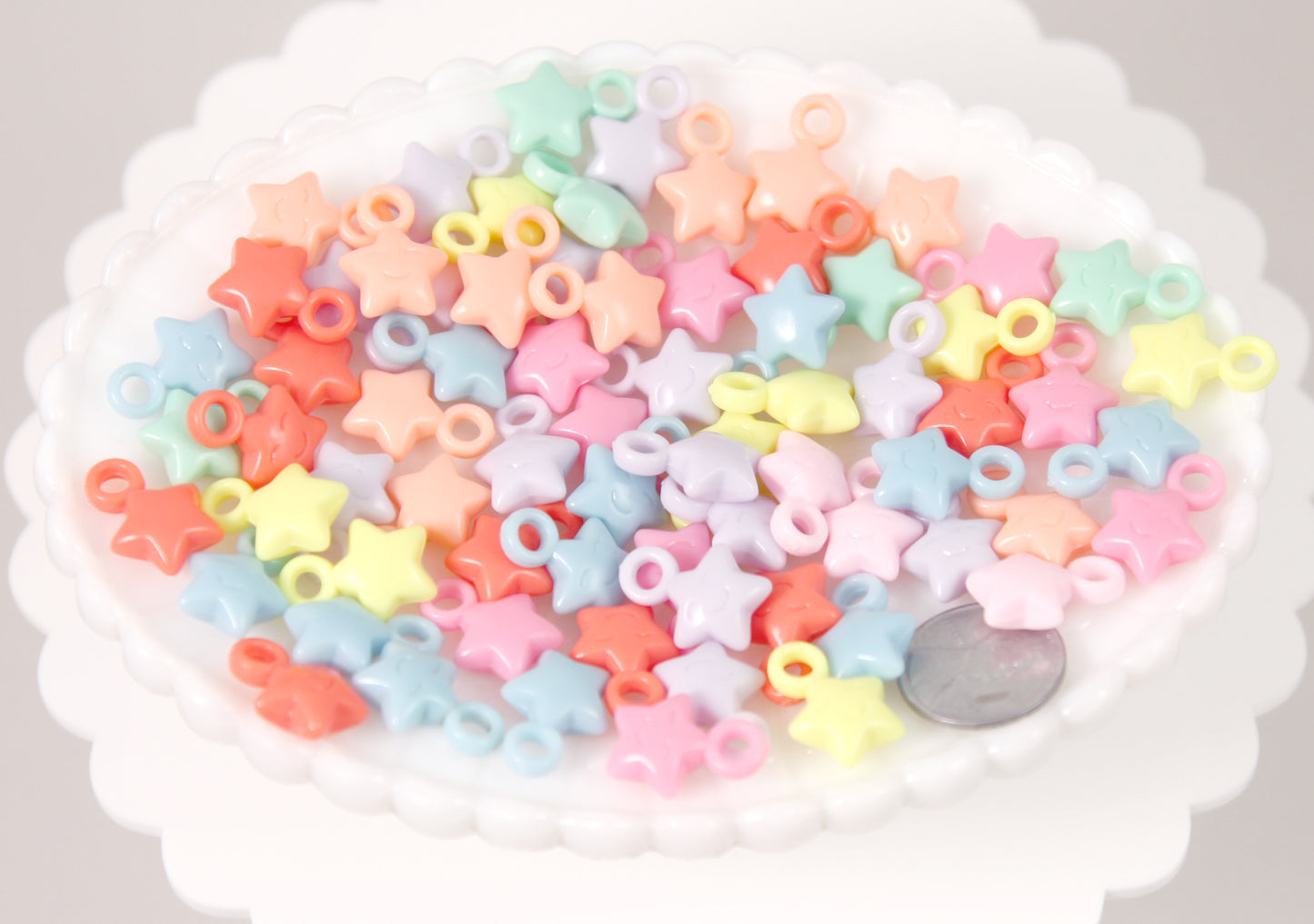 Pastel Star Charms - 18mm Tiny Pastel Star Charms with Faces Plastic or Acrylic Charms or Pendants - 70 pc set