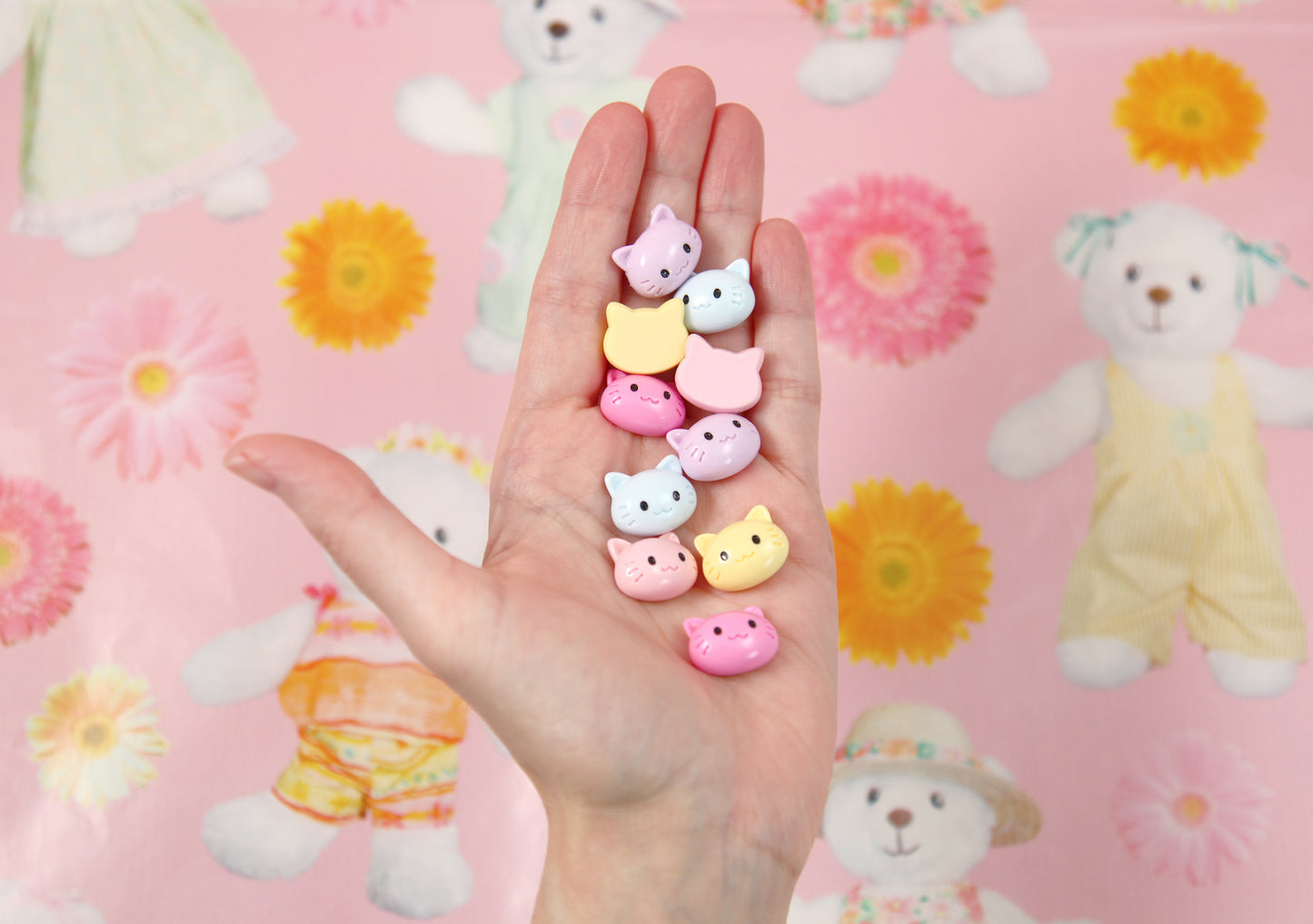 Pastel Cabochon - 18mm Cute Pastel Kitty Cat Flat Back Resin Cabochons - 10 pc set