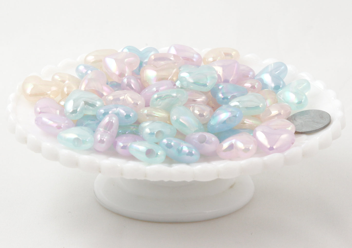 Pastel Heart Beads - 18mm Dreamy AB Iridescent Pastel Heart Bead Acrylic or Resin Beads - 30 pcs set