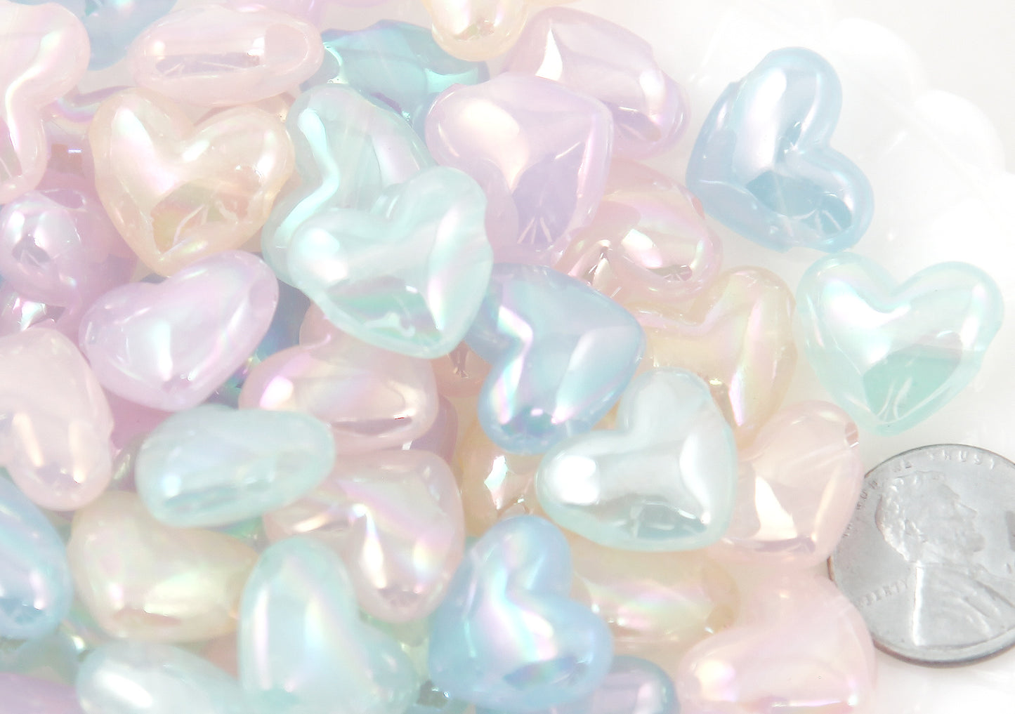 Pastel Heart Beads - 18mm Dreamy AB Iridescent Pastel Heart Bead Acrylic or Resin Beads - 30 pcs set