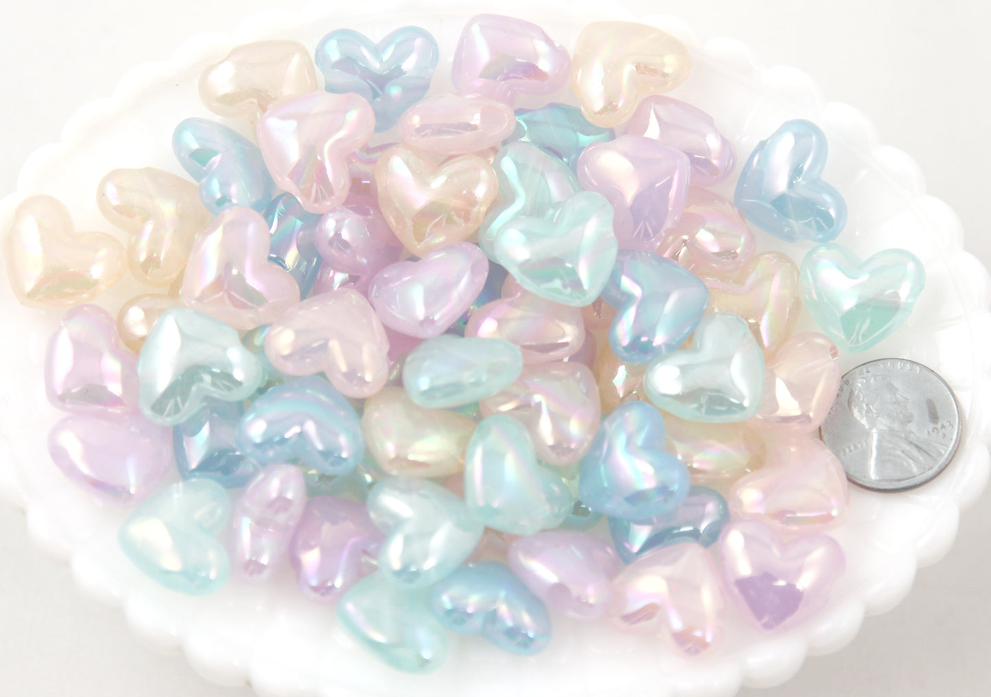 Pastel Heart Beads - 18mm Dreamy AB Iridescent Pastel Heart Bead Acrylic or Resin Beads - 30 pcs set