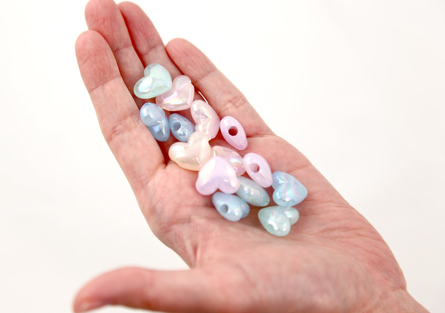 Pastel Heart Beads - 18mm Dreamy AB Iridescent Pastel Heart Bead Acrylic or Resin Beads - 30 pcs set