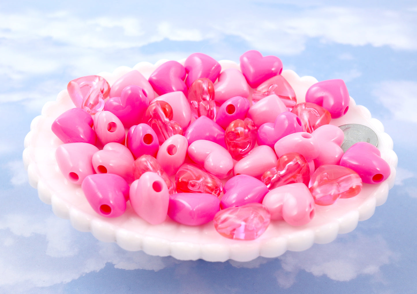 17mm Classic Puffy Heart Acrylic or Resin Beads - 24 pcs set