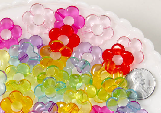 Flower Beads - 18mm Transparent Outline Flower Frame Iridescent Color Plastic Acrylic or Resin Beads – 80 pc set