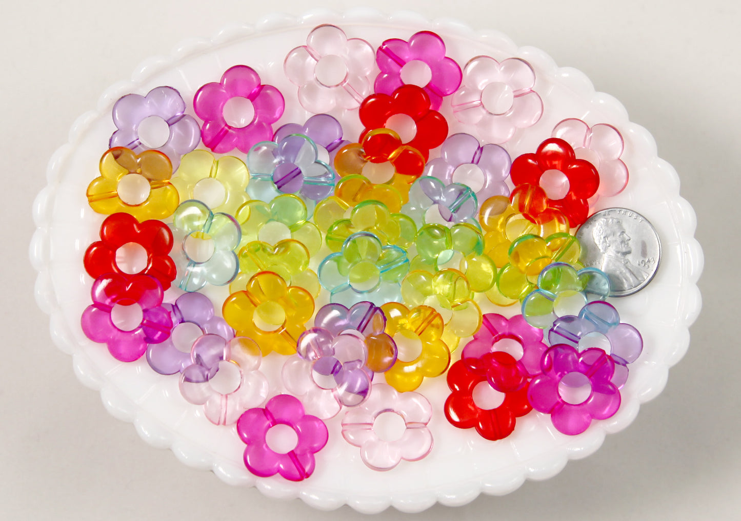Flower Beads - 18mm Transparent Outline Flower Frame Iridescent Color Plastic Acrylic or Resin Beads – 80 pc set
