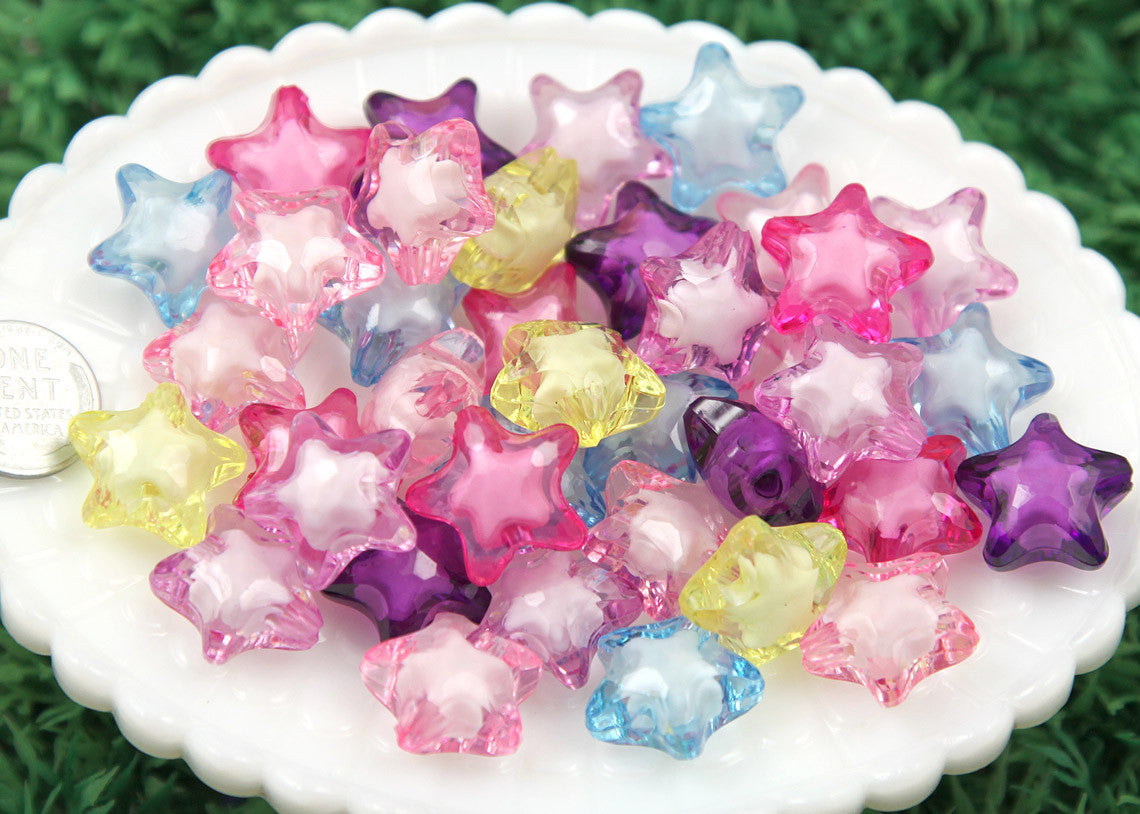 20mm Colorful Shooting Star Resin or Acrylic Beads - 24 pc set