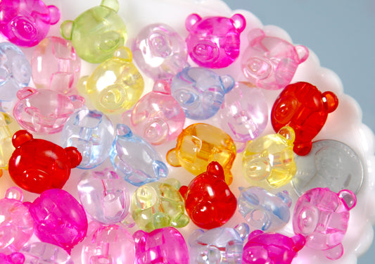 Cute Bear Beads - 20mm Transparent Teddy Bear Head Chunky Acrylic or Plastic Beads - 40 pc set
