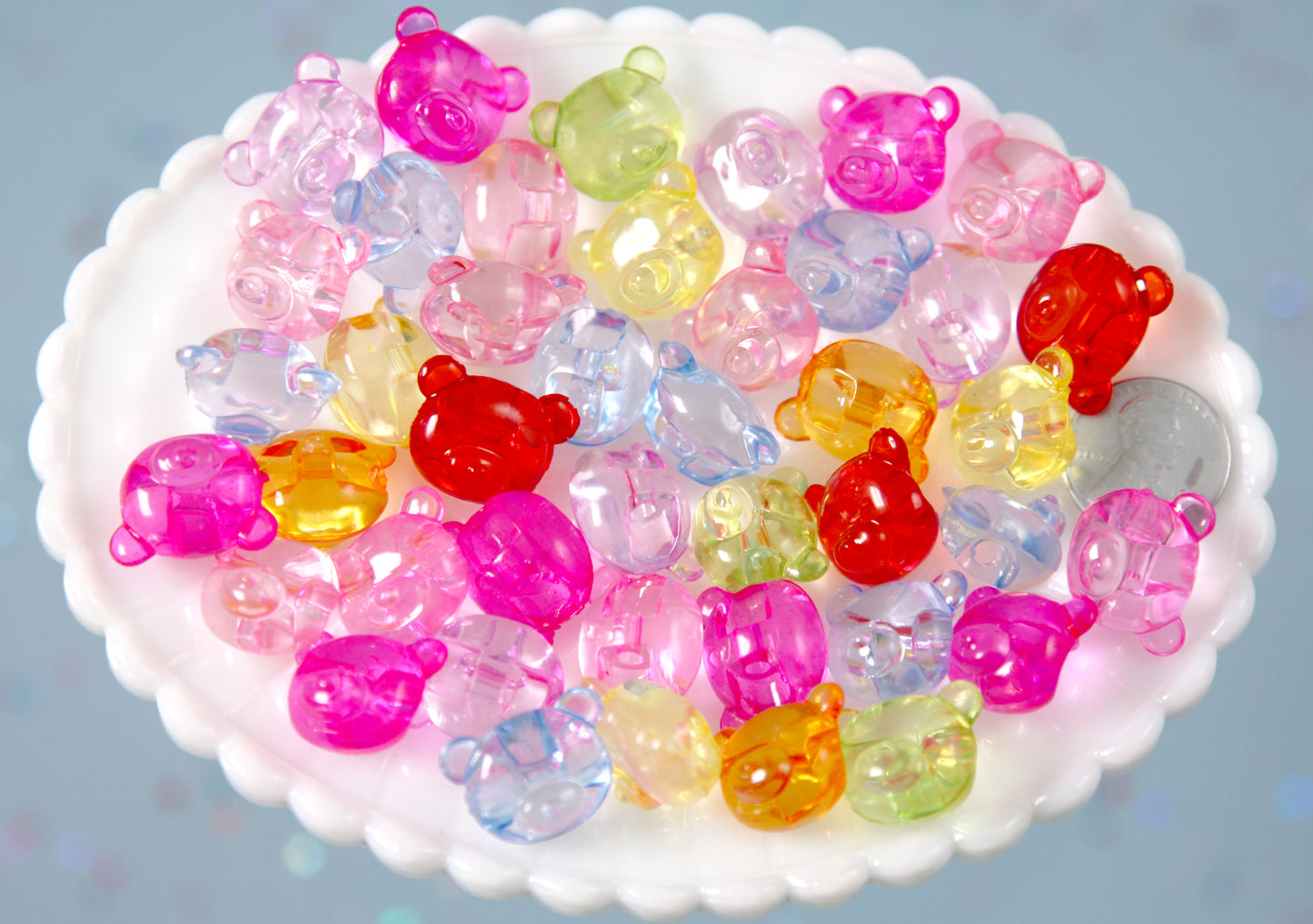 Cute Bear Beads - 20mm Transparent Teddy Bear Head Chunky Acrylic or Plastic Beads - 40 pc set