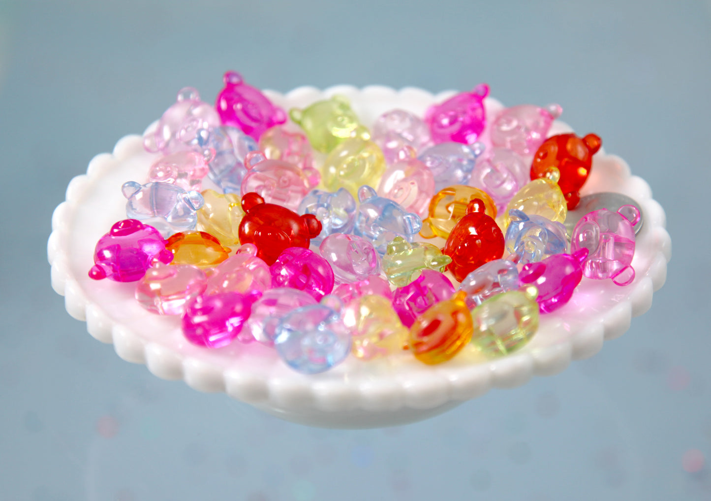 Cute Bear Beads - 20mm Transparent Teddy Bear Head Chunky Acrylic or Plastic Beads - 40 pc set