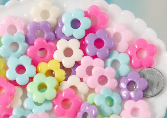 Flower Beads - 18mm Pastel Outline Flower Frame Plastic Acrylic or Resin Beads – 80 pc set