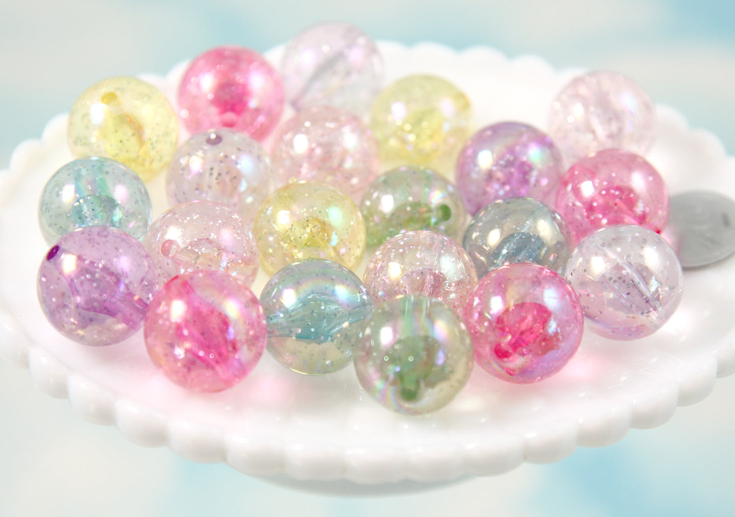 Pastel Beads - 19mm Big Pastel AB Transparent Glitter Acrylic or Plastic Beads - 28 pc set