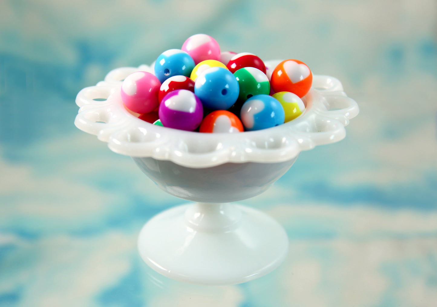 Heart Resin Beads - 20mm Inlaid Heart Pattern Gumball Bubblegum Resin or Acrylic Beads - 24 pcs set