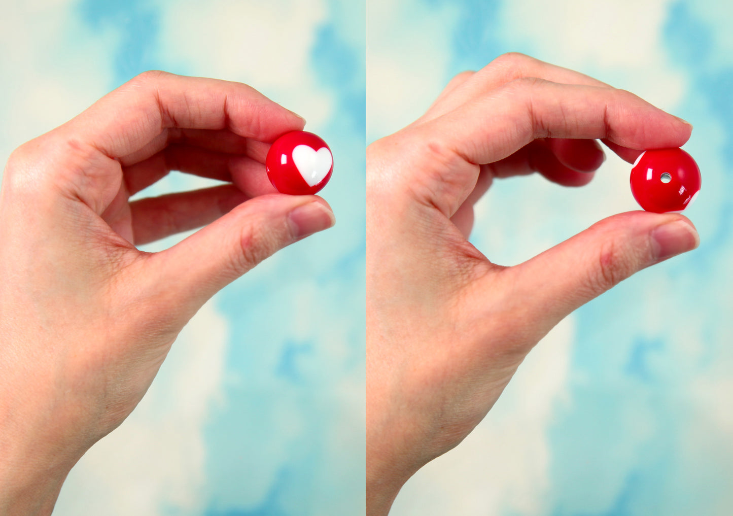 Heart Resin Beads - 20mm Inlaid Heart Pattern Gumball Bubblegum Resin or Acrylic Beads - 24 pcs set