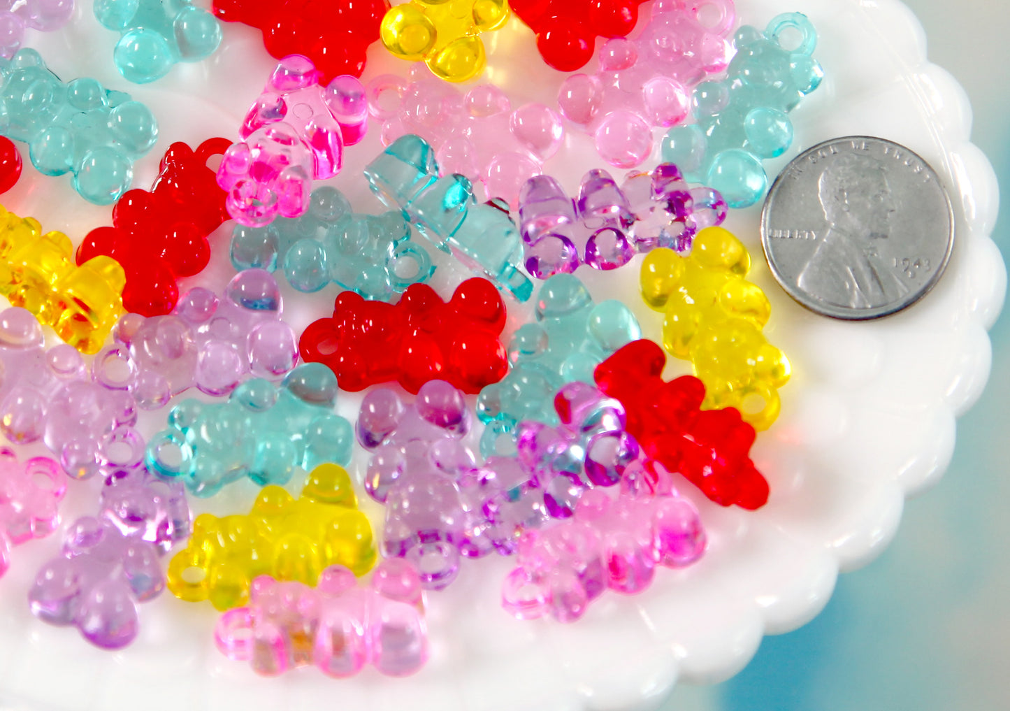 Fake Gummy Bear Charms - 20mm Fake Gummy Bears with Charm Loop - Fake Candy Resin or Plastic Charms - 40 pc set