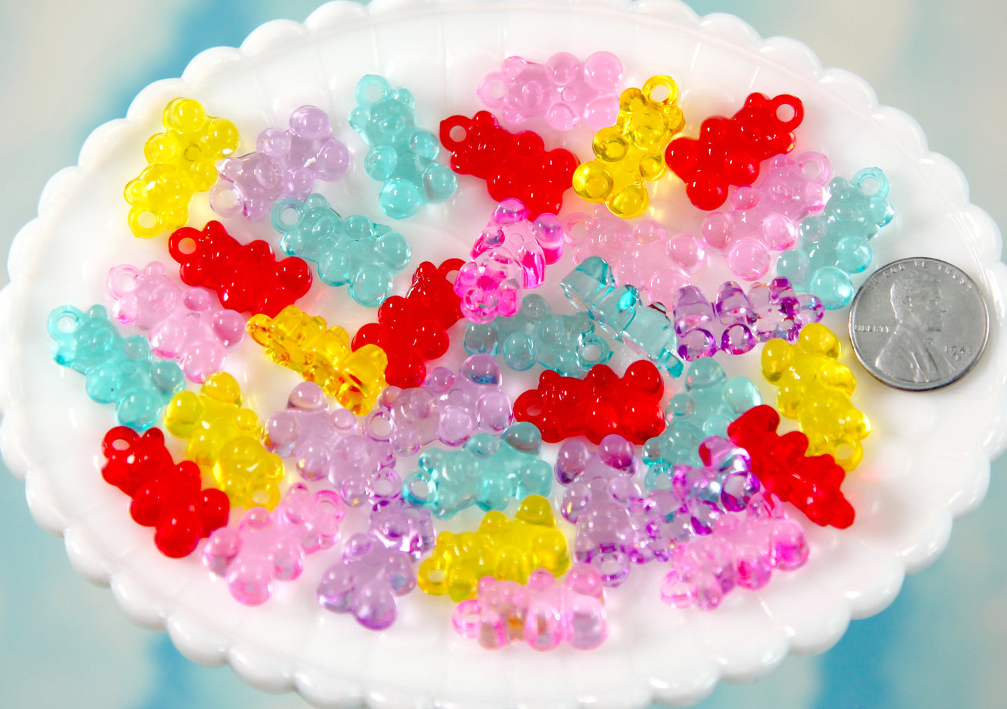 Fake Gummy Bear Charms - 20mm Fake Gummy Bears with Charm Loop - Fake Candy Resin or Plastic Charms - 40 pc set