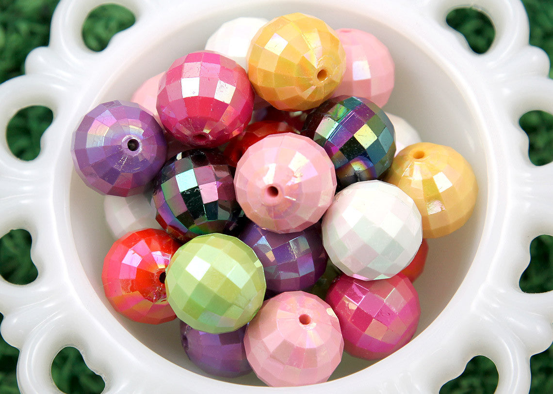 20mm AB Faceted Iridescent Huge Chunky Round Acrylic or Resin Beads - 12 pc set