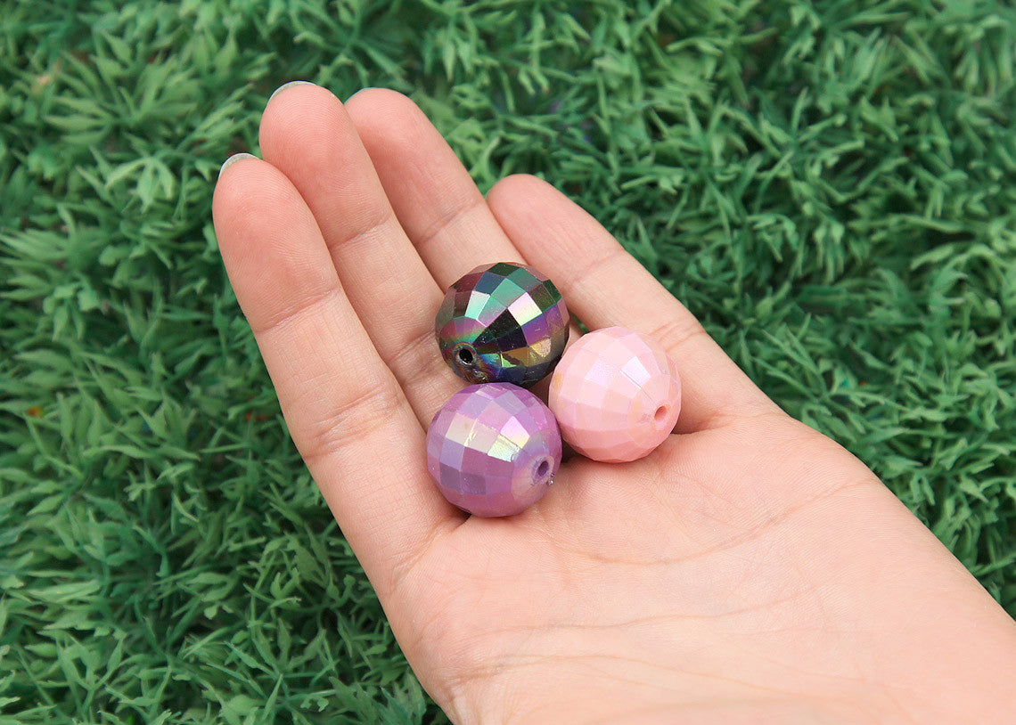 20mm AB Faceted Iridescent Huge Chunky Round Acrylic or Resin Beads - 12 pc set