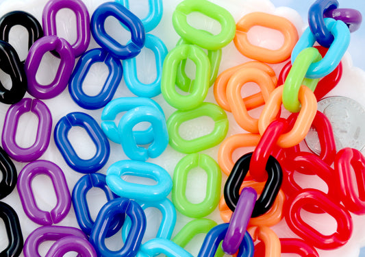 Plastic Chain Links - 20mm Deep Dark Colors Plastic or Acrylic Chain Links - Mixed Colors - 100 pc set