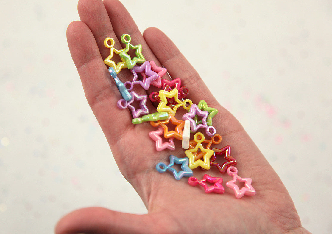 20mm Little AB Iridescent Star Outline Plastic or Acrylic Charms or Pendants - 80 pc set