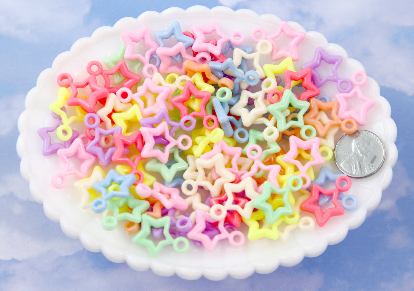 Plastic Star Charms - 20mm Pastel Star Outline Plastic or Acrylic Charms or Pendants - 100 pc set