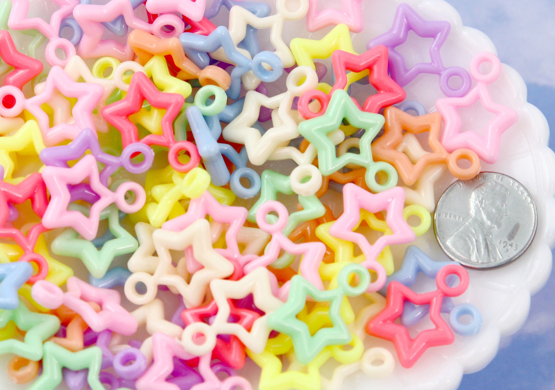 Plastic Star Charms - 20mm Pastel Star Outline Plastic or Acrylic Charms or  Pendants - 100 pc set