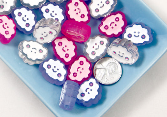 Pastel Cloud Beads - 20mm Cute Happy Clouds Enamel Style Acrylic Beads or Resin Beads - 9 pc set