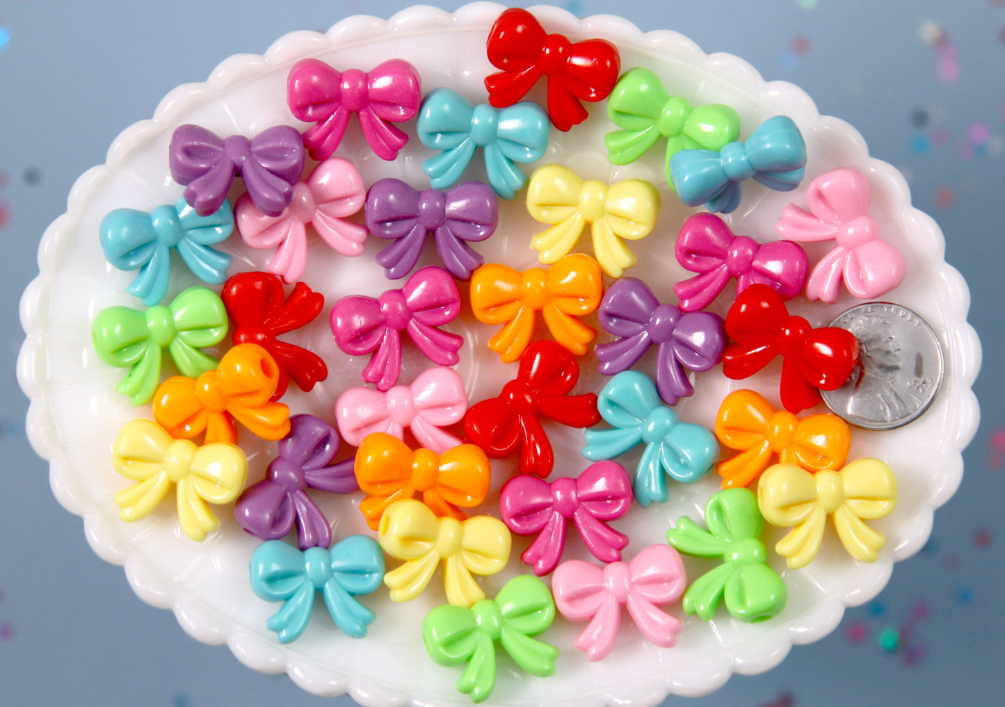 Acrylic Beads - 20mm Small Colorful Bow or Ribbon Shape Acrylic or Resin Beads - 40 pc set